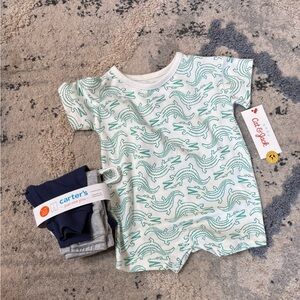 Cat & Jack White Romper with Teal Alligator Print and leggings